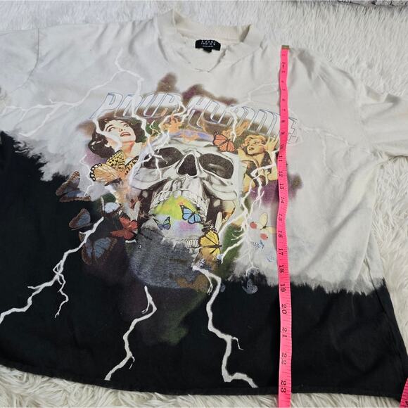 BoohooMAN REWORKED Homme Skull Graphic Bleached Shirt Black And White Men's XS - Picture 9 of 12